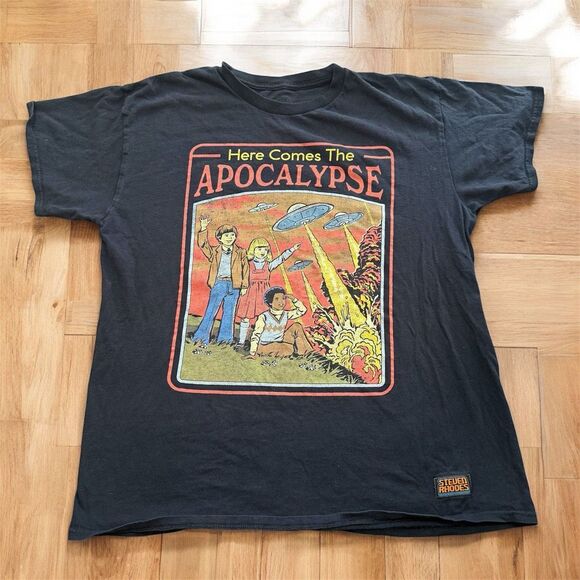 Steven Rhodes Black Graphic T Shirt Large Aliens Apocalypse - Picture 1 of 6